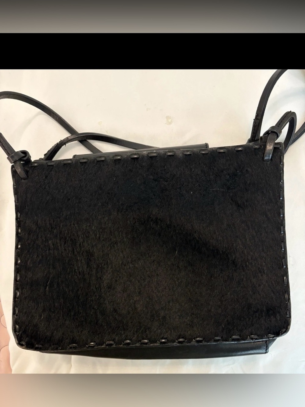 Fossil 1954 Black Haircalf Leather Baguette Shoulder Bag Y2K Snap Closure.